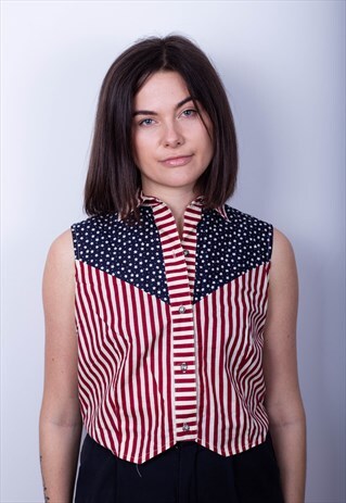 VINTAGE USA SLEEVELESS AMERICAN FLAG SHIRT - FESTIVAL PICKS