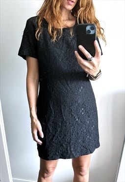 Lace Black Mini Shift 90s Dress 