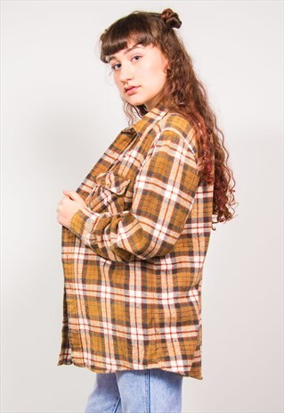 VINTAGE 90'S BROWN CHECK FLANNEL SHIRT