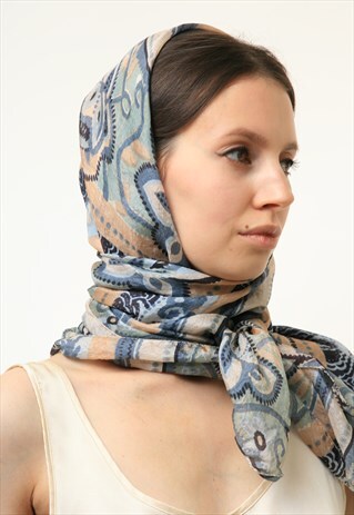80S VINTAGE SILKY SCUARE BIG SCARF HEADBAND 4829
