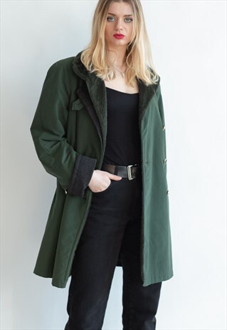 VINTAGE 80S DOUBLE BREASTED COAT WITH FAUX FUR COLLAR