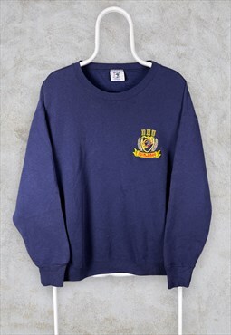 Vintage Blue Duck Head University Sweatshirt Embroidered 