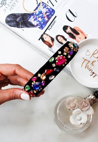 BLACK MULTIC COLOUR GEM JEWEL ALICE HEAD BAND