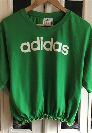 REWORK CROP ADIDAS GREEN FRILL HEM RETRO ALTERNATIVE