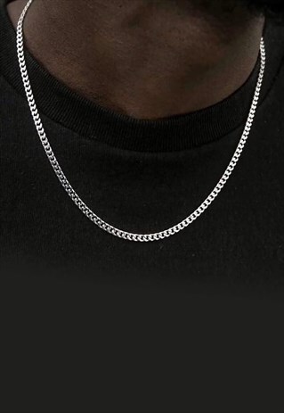 54 FLORAL 4MM 16" SILVER PLATED CURB NECKLACE CHAIN