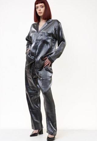 ALL IN ONE WOMAN SILVER SUIT BLOUSE AND PANTS 4938