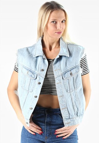 DENIM BIKER VEST 80S EAGLE TOP