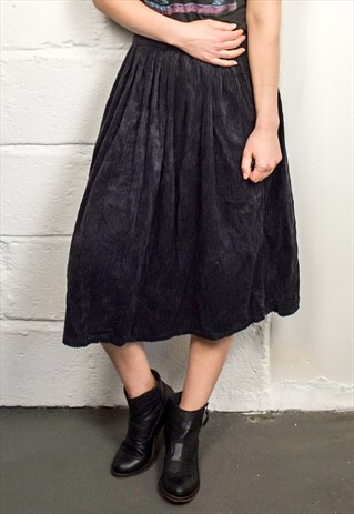 VINTAGE 90S BLACK CORD MIDI SKIRT