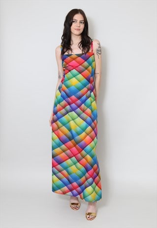 Vintage 70's Harlequin Print Slip Maxi Dress 