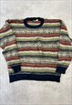 VINTAGE KNITTED JUMPER ABSTRACT PATTERNED KNIT SWEATER