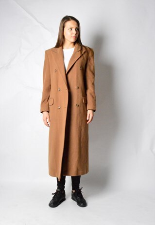 VINTAGE 90S CAMEL CASHMERE WOOL LONG WINTER COA