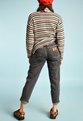 90'S RETRO HIGH WAIST FESTIVAL ACID WASH DENIM JEANS