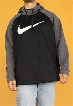 Vintage Nike Sweatshirt Hoodie Y2K in Black XXL