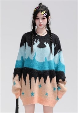 Landscape print sweater knitted psychedelic jumper rave top 