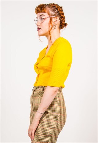 VINTAGE 70'S YELLOW CUTE KNIT TOP