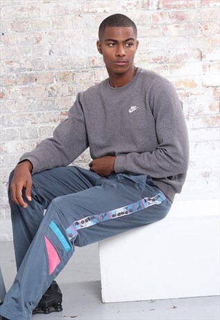 VINTAGE DIADORA TAPE LOGO TRACKSUIT TROUSERS GREY