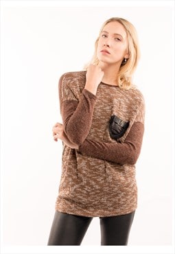 Tweed effect and color block Jumper top