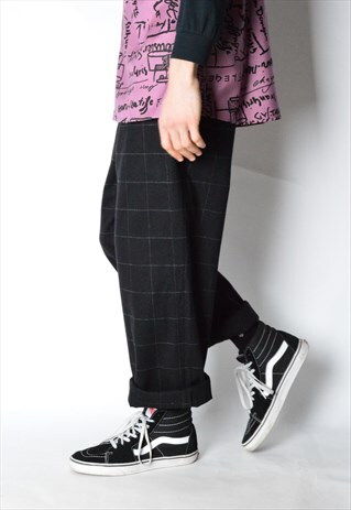 VINTAGE 90S UNISEX BLACK CHECK WOOL PANTS