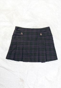 Vintage Y2K Pleated Mini Skirt in Purple and Grey Plaid