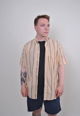 STRIPPED SHORT SLEEVE SHIRT, VINTAGE PATTERN SUMMER SHIRT