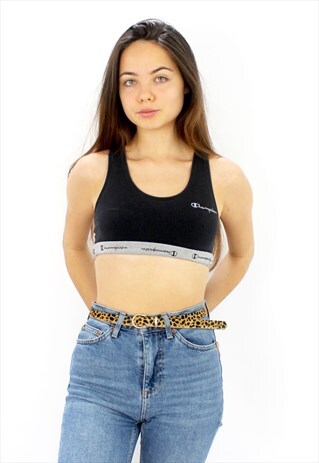 90'S RETRO BLACK & GREY SPORTS CROP BRA