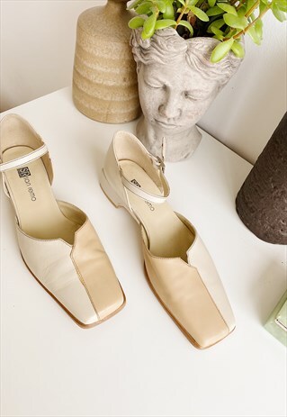 VINTAGE 80S MINIMALIST PUMPS HEELS SHOES SANDALS BEIGE