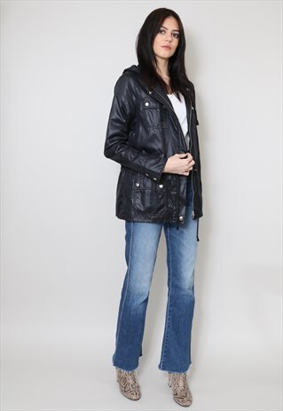 70'S LADIES VINTAGE MINI MAC BLACK HOODED JACKET