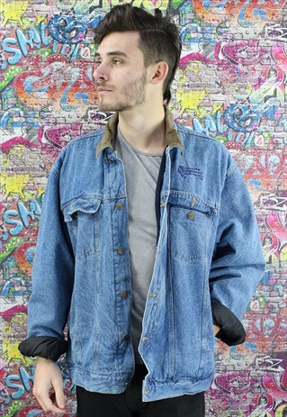 VINTAGE 80S MID BLUE BLANKET LINED DENIM JACKET.