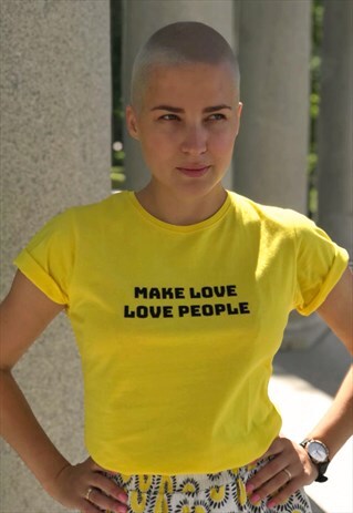 MAKE LOVE YELLOW COTTON TIGHT T-SHIRT