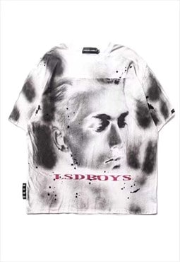 Grunge graffiti tee creepy print gradient t-shirt faded grey