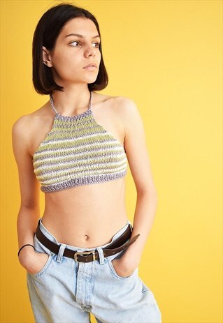 70'S STYLE BOHO FESTIVAL JAZZY CROCHET HALTER CROP TOP