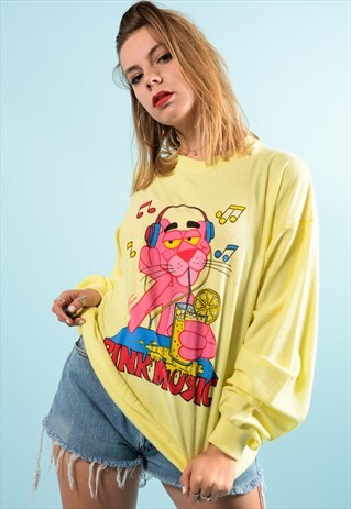 VINTAGE YELLOW PINK PANTHER SWEATSHIRT