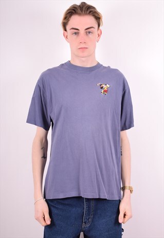 MENS VINTAGE T-SHIRT TOP MEDIUM BLUE 90S