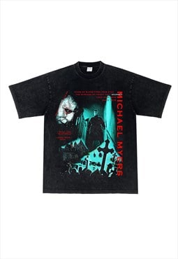 Black Washed halloween fans Retro T shirt tee 