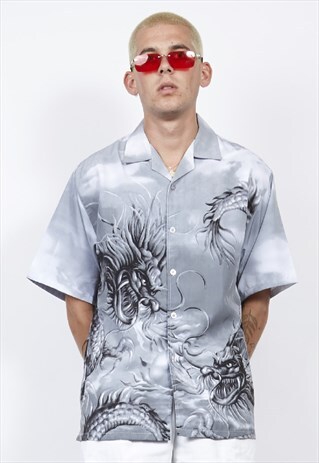 VINTAGE 90'S GREY DRAGON PRINT SHIRT