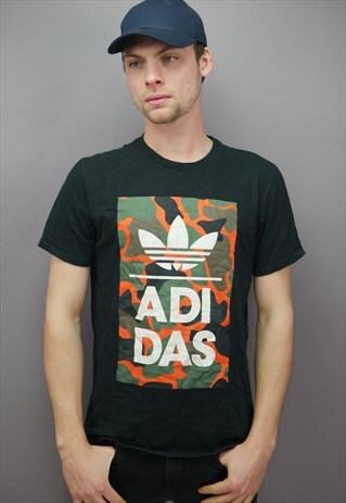 VINTAGE ADIDAS T SHIRT IN BLACK WITH LOGO