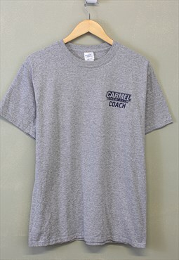 Vintage Sports Graphic Tee Grey Short Sleeve With Spell Out 