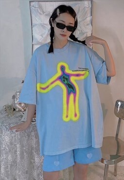 Fluorescent raver t-shirt x-ray top luminous tee in blue