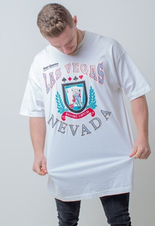 VINTAGE LAS VEGAS GRAPHIC T-SHIRT IN WHITE XXL