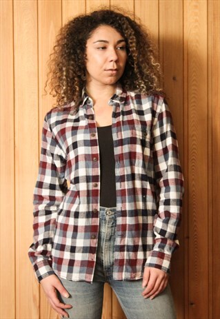 VINTAGE 1990S BLUE AND RED CHECKED FLANNEL SHIRT