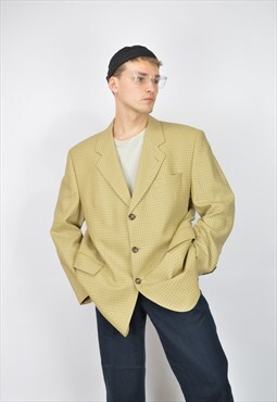 Vintage yellow checkered classic wool suit blazer 