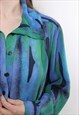 90S ABSTRACT BLUE BLOUSE, VINTAGE MULTICOLOR RETRO STYLE TOP