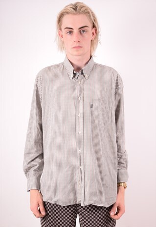 BARBOUR MENS VINTAGE SHIRT XL GREY CHECK 90S