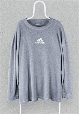 Vintage Adidas Grey Sweatshirt Centre Logo Pullover Mens 2XL