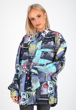VINTAGE UNBRANDED LONG SLEEVE PATTERN SHIRT S331