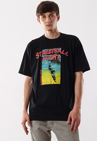 VINTAGE STREETBALL NIGHT GRAPHIC TEE 90S BLACK 1999