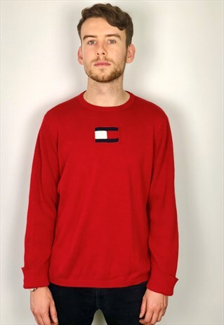 TOMMY HILFIGER RED KNITTED RED VINTAGE JUMPER