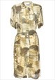 Vintage Animal Design Olive Green Patterned Shirt Dress - L