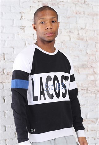VINTAGE LACOSTE BIG PRINT LOGO SPELLOUT SWEATSHIRT BLACK