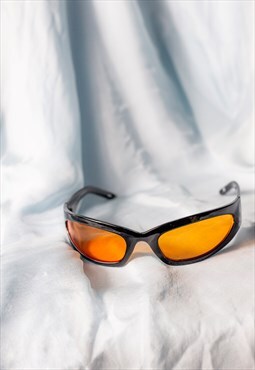 Black Orange Wrap Around Narrow Sunglasses
